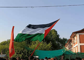 سرینگر میں محرم کے جلوس کے دوران عزاداروں نے فلسطینی پرچم لہرایا